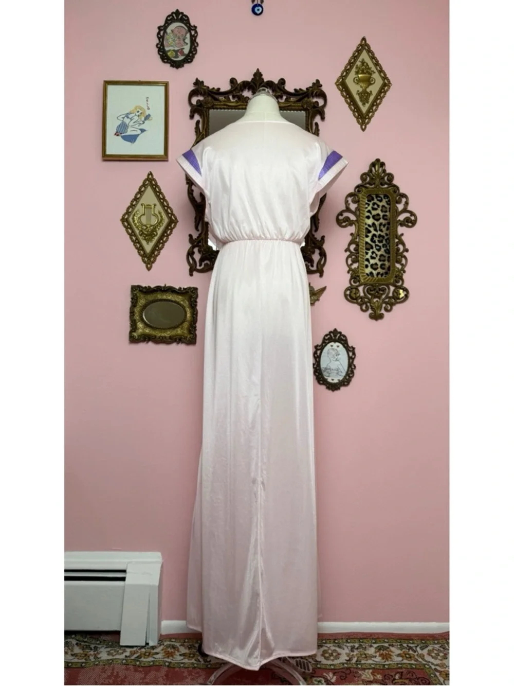 Vintage Pastel Pink Purple Maxi Nightgown Small Medium - Picture 4 of 16